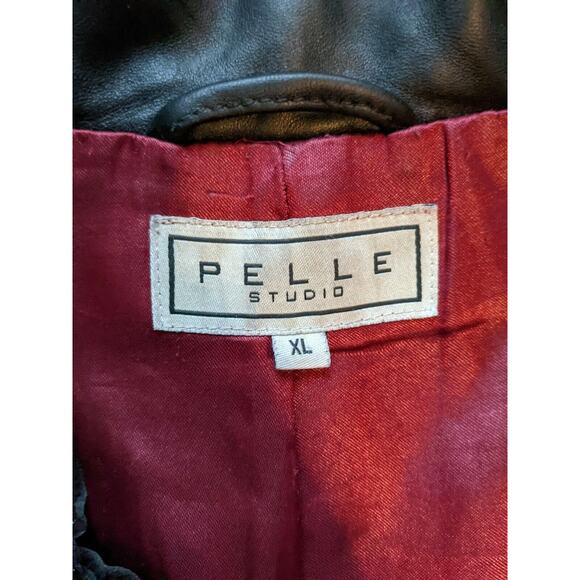 Womens Pelle Studio Genuine Leather Jacket Size XL Black Logo - Picture 8 of 12
